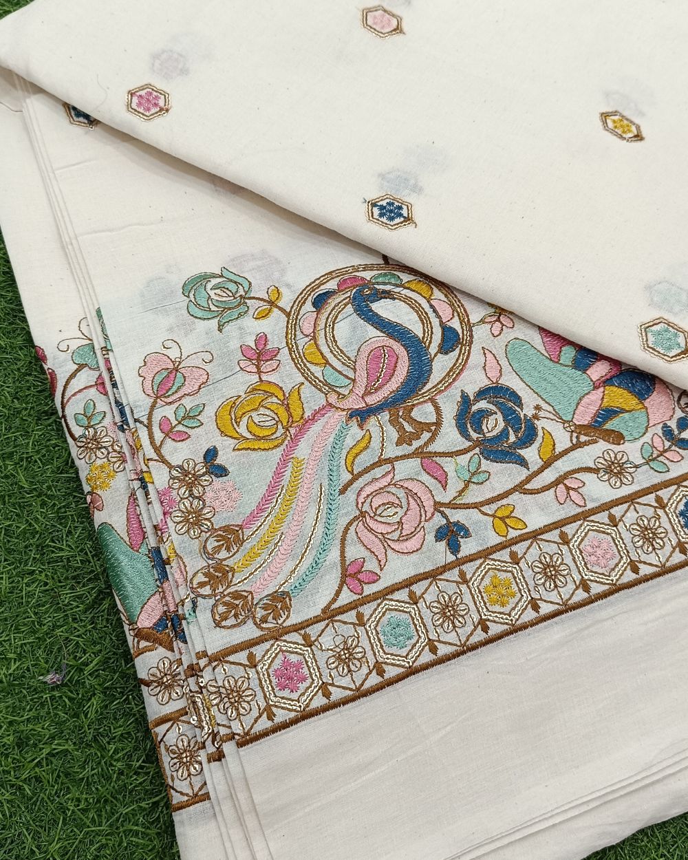 Kora Cotton Border Work Multicolor 45 Inches Width
