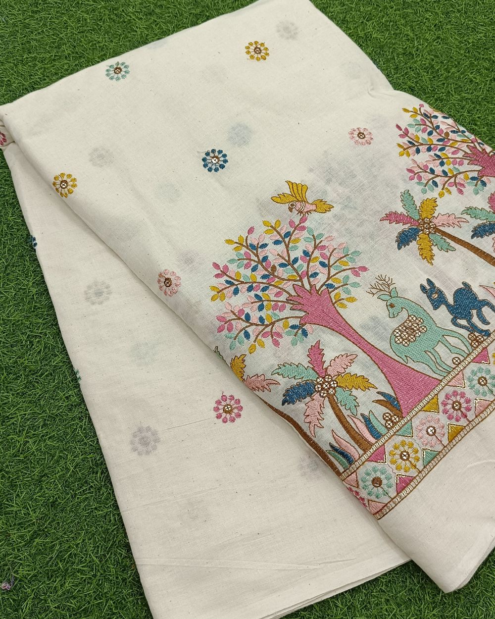 Kora Cotton Border Work Multicolor 45 Inches Width