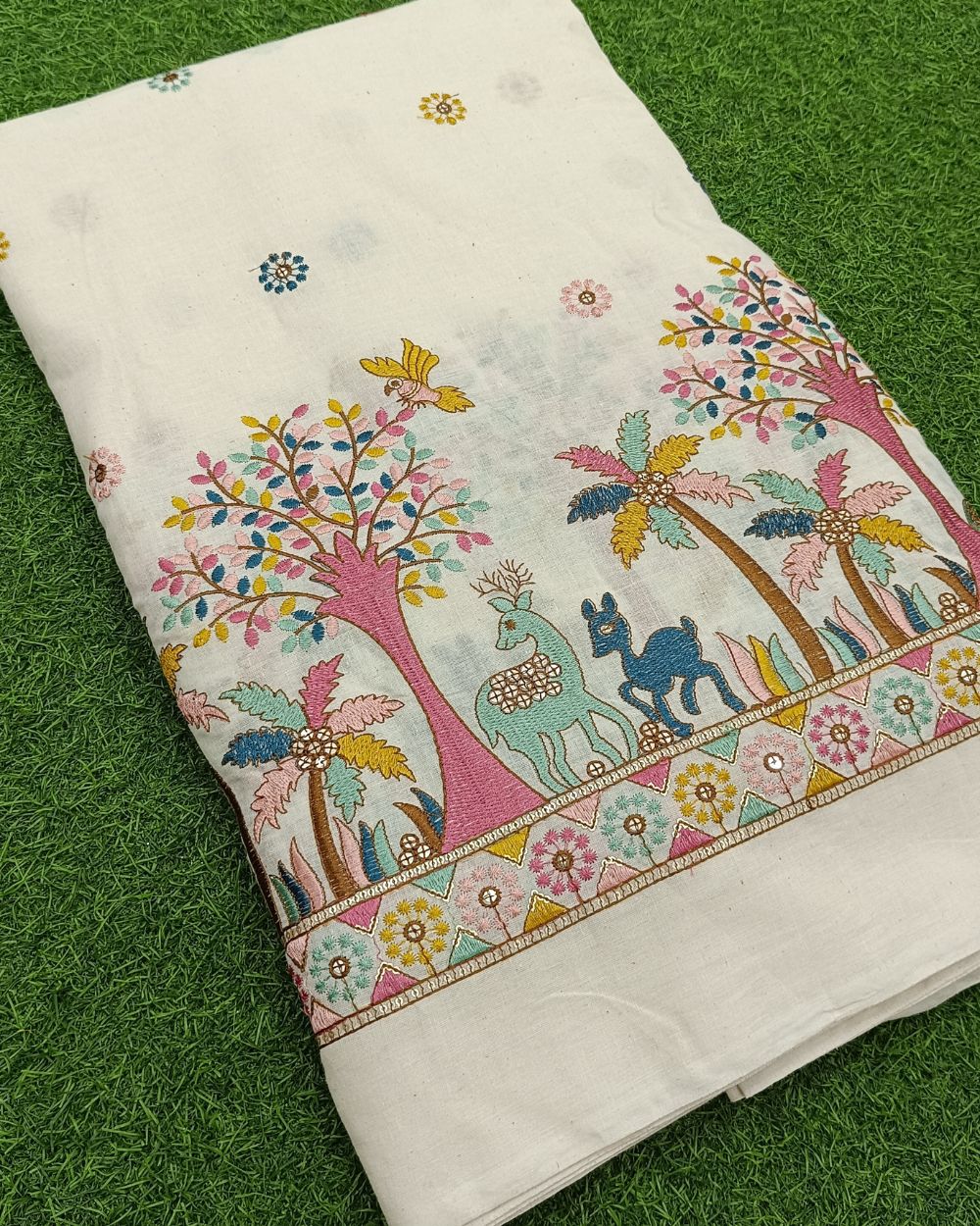 Kora Cotton Border Work Multicolor 45 Inches Width