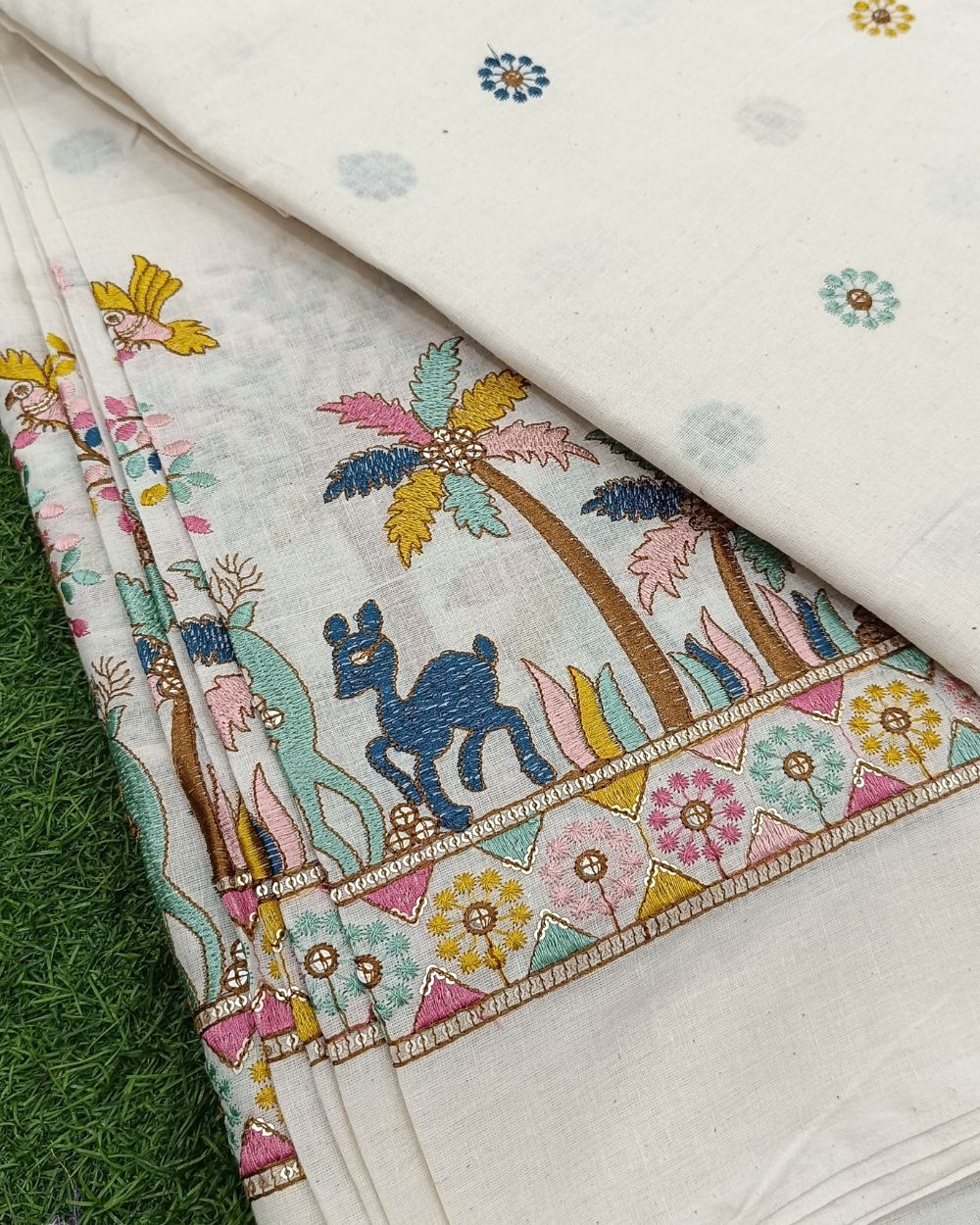 Kora Cotton Border Work Multicolor 45 Inches Width