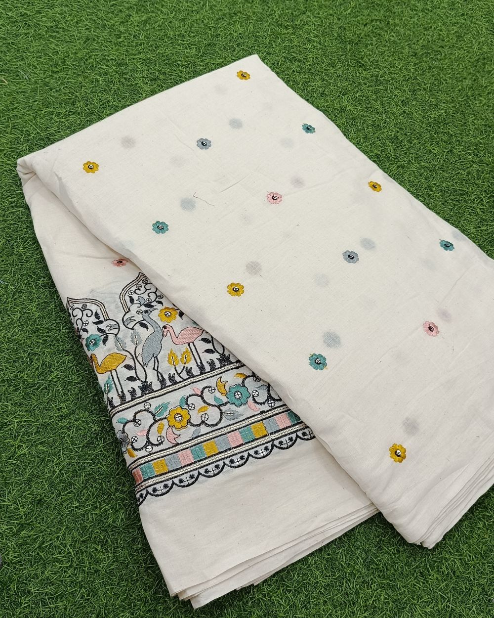 Kora Cotton Border Work Multicolor 45 Inches Width