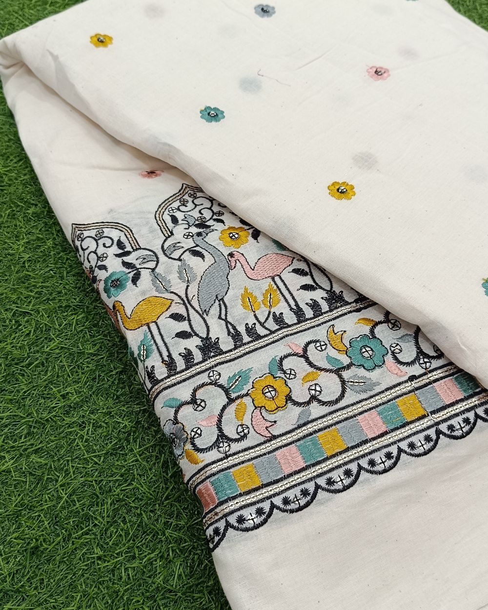 Kora Cotton Border Work Multicolor 45 Inches Width