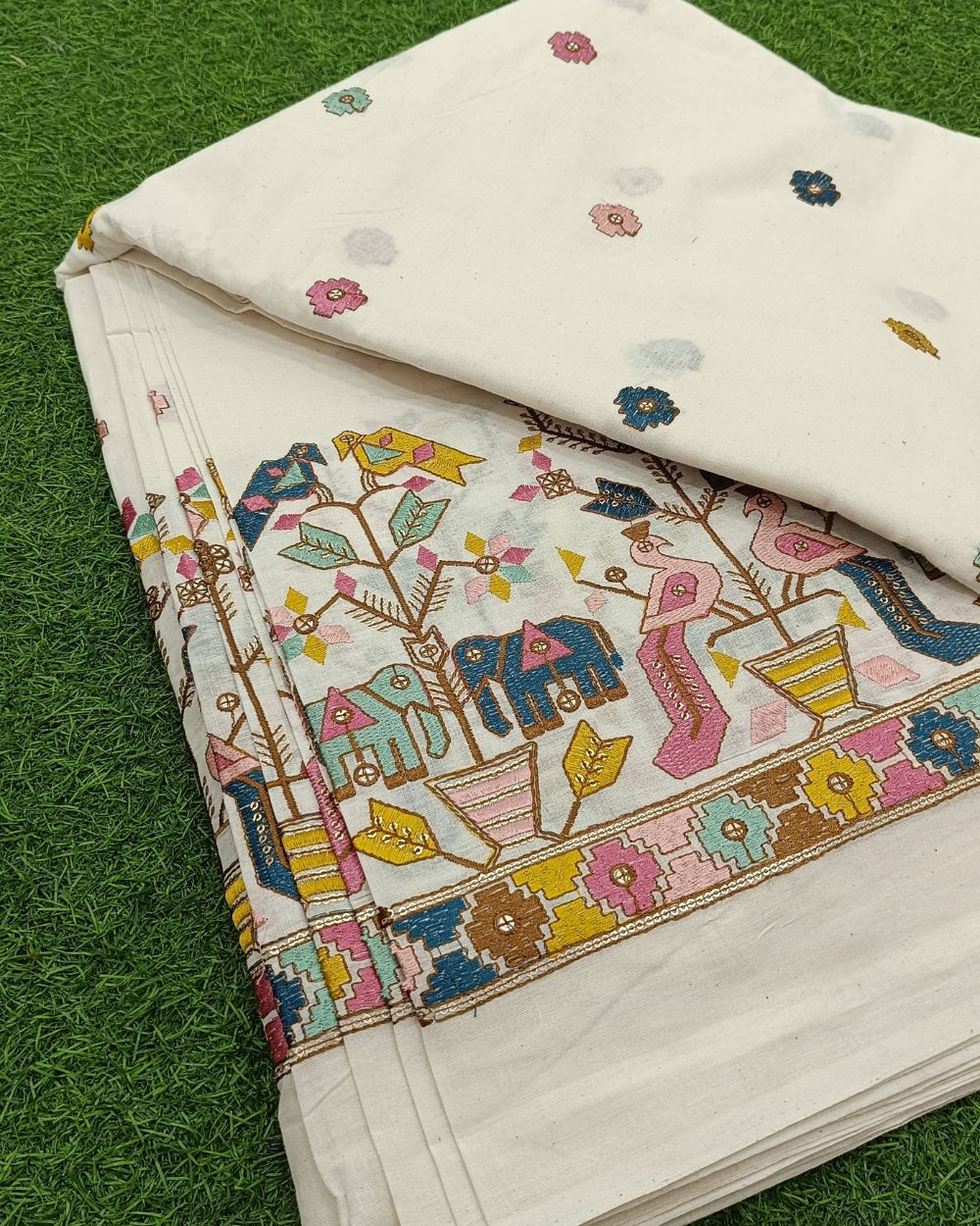 Kora Cotton Border Work Multicolor 45 Inches Width
