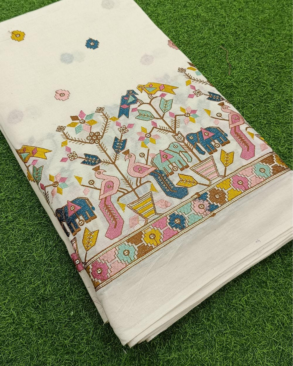 Kora Cotton Border Work Multicolor 45 Inches Width