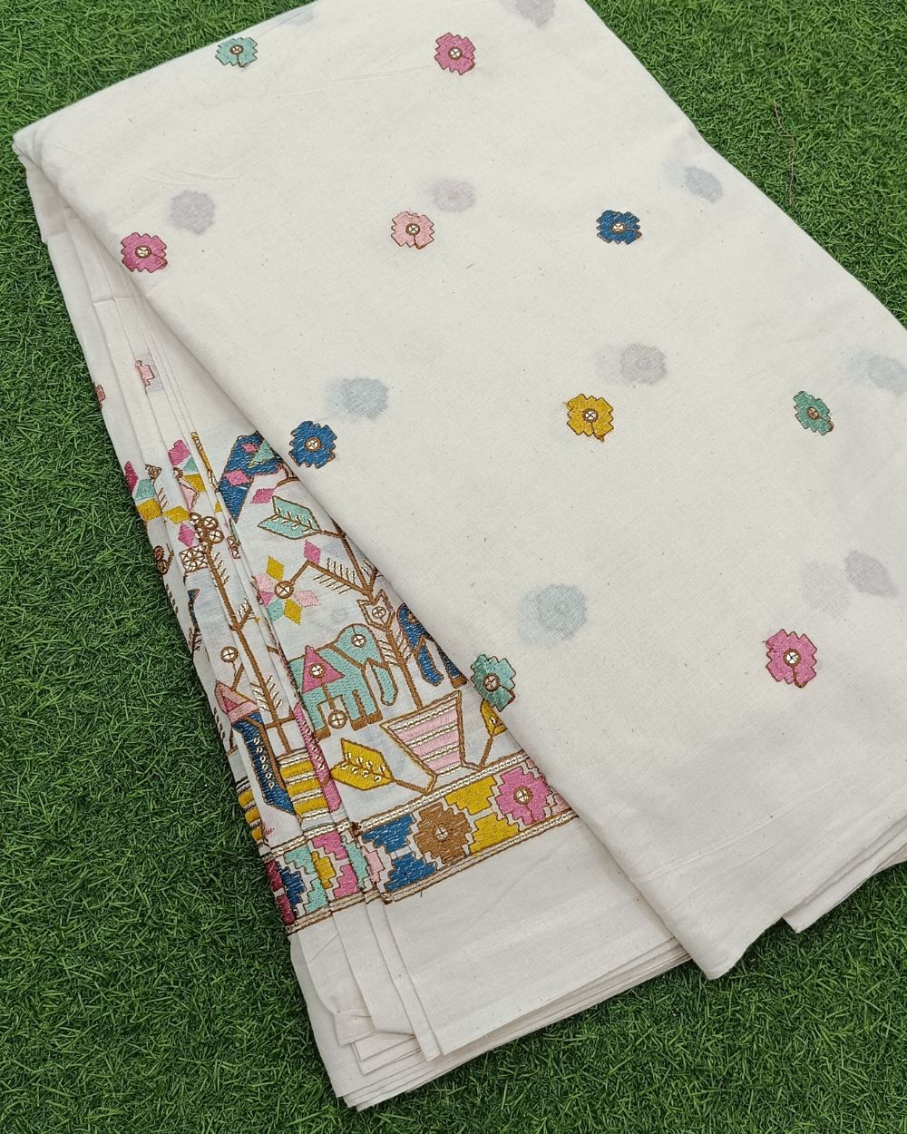 Kora Cotton Border Work Multicolor 45 Inches Width