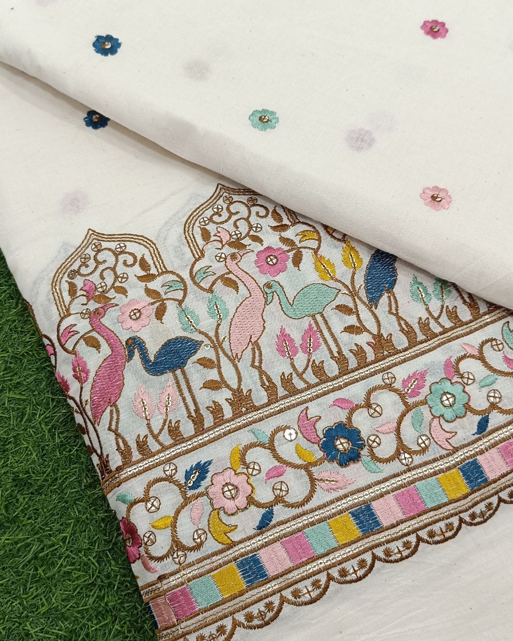 Kora Cotton Border Work Multicolor 45 Inches Width