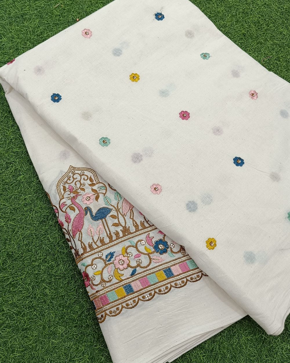 Kora Cotton Border Work Multicolor 45 Inches Width