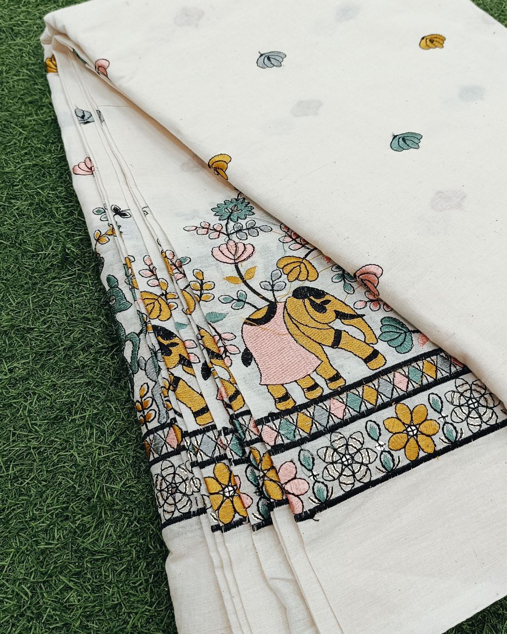 Kora Cotton Border Work Multicolor 45 Inches Width