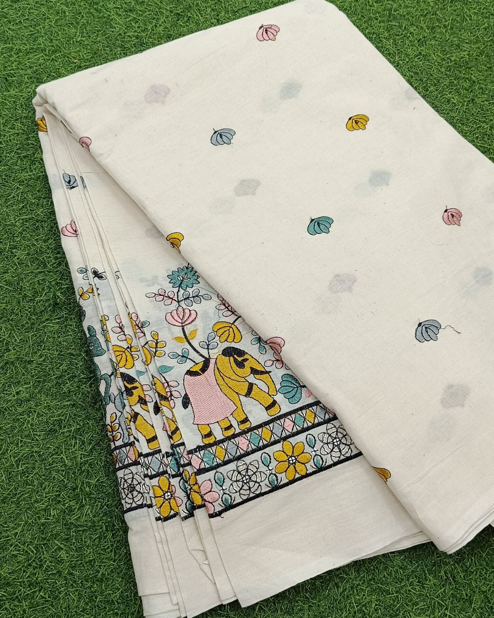 Kora Cotton Border Work Multicolor 45 Inches Width