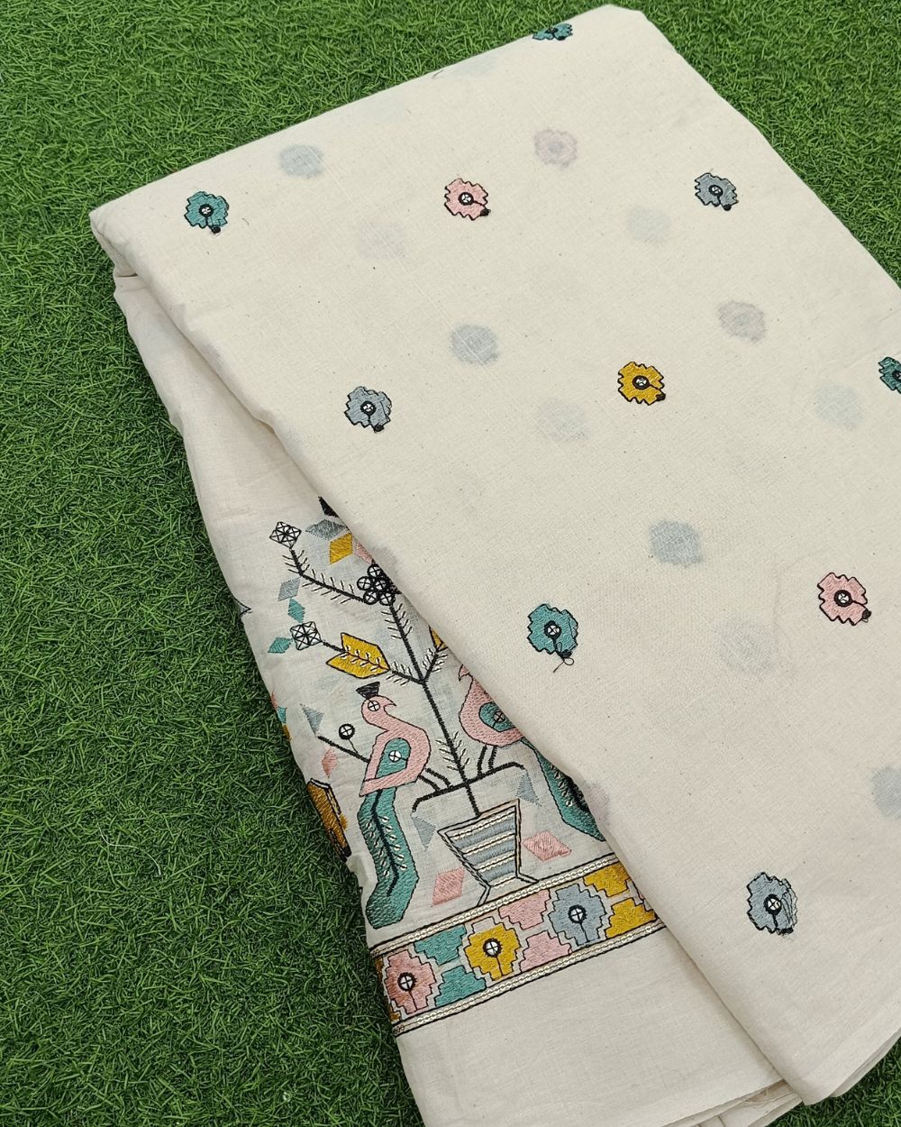 Kora Cotton Border Work Multicolor 45 Inches Width