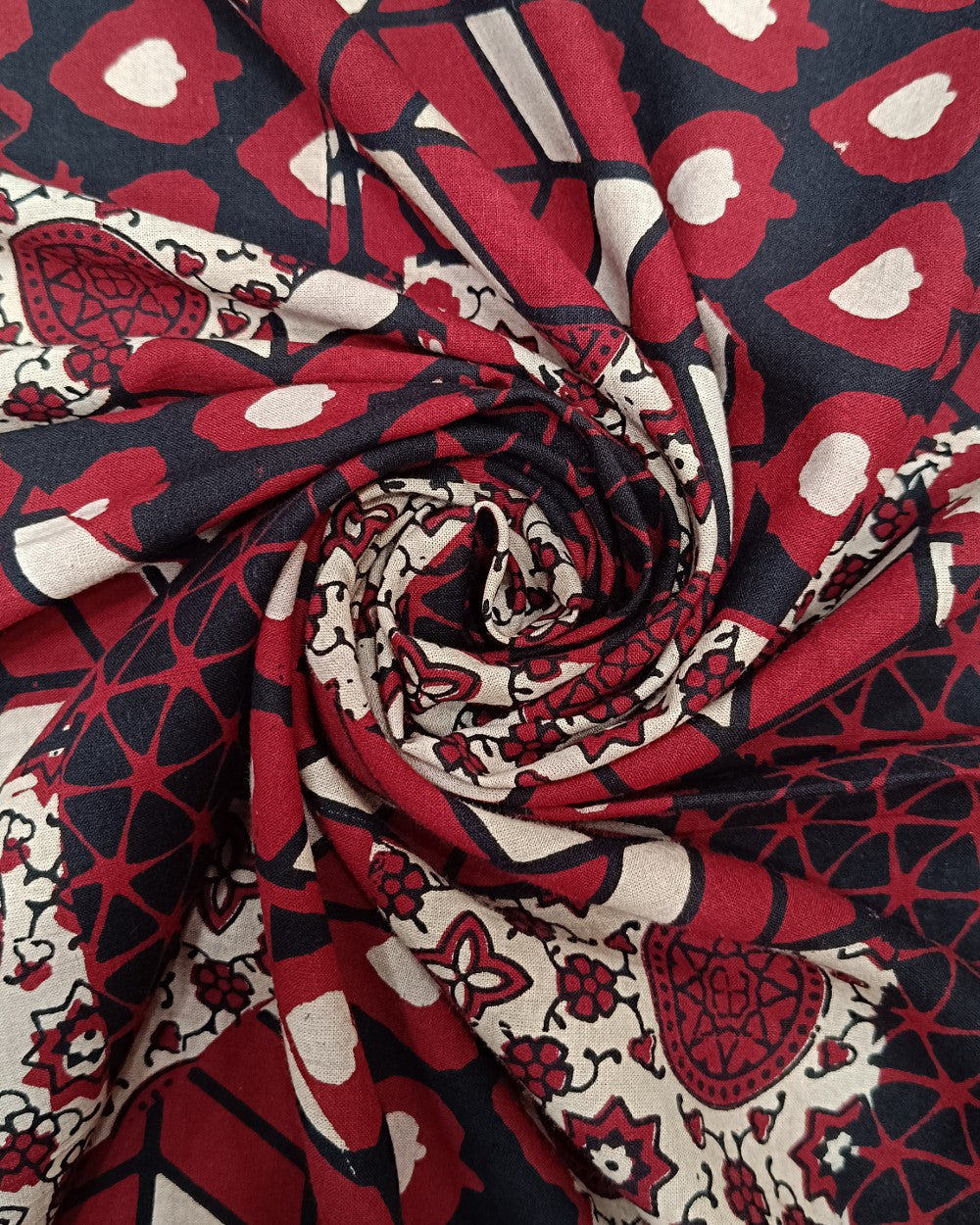 Ajrakh Cotton Natural Dye Block Printed Maroon Colour 42 Inches Width
