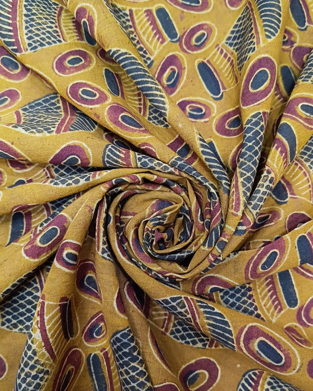 Ajrakh Cotton Natural Dye Block Printed Mustard Yellow Colour 44 Inches Width