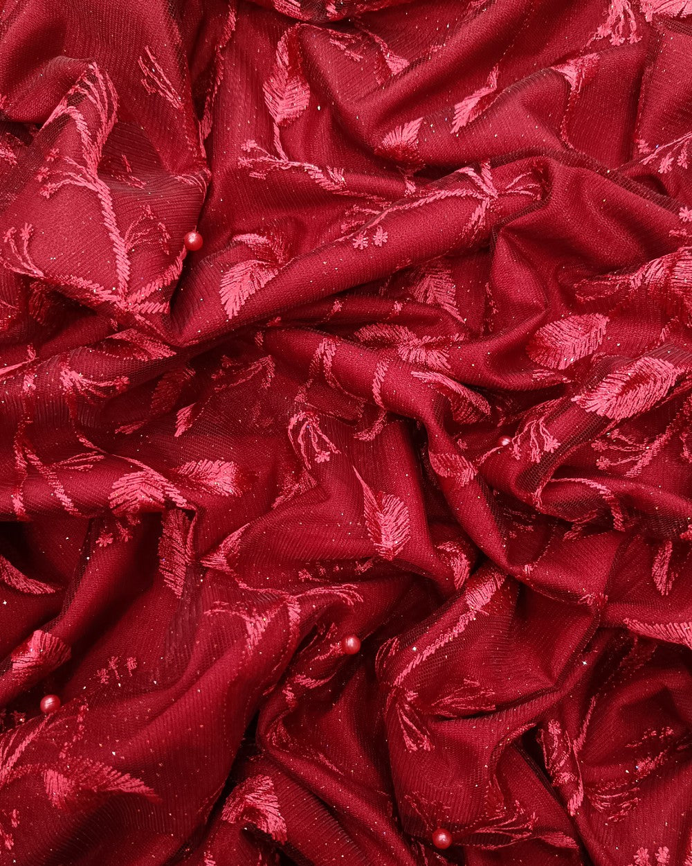 Moti Net Work Maroon Colour 42 Inches Width
