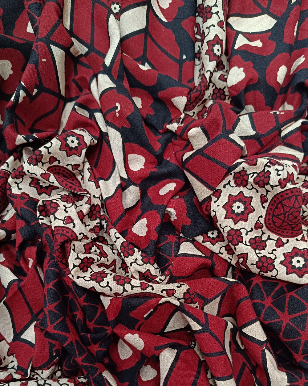 Ajrakh Cotton Natural Dye Block Printed Maroon Colour 42 Inches Width