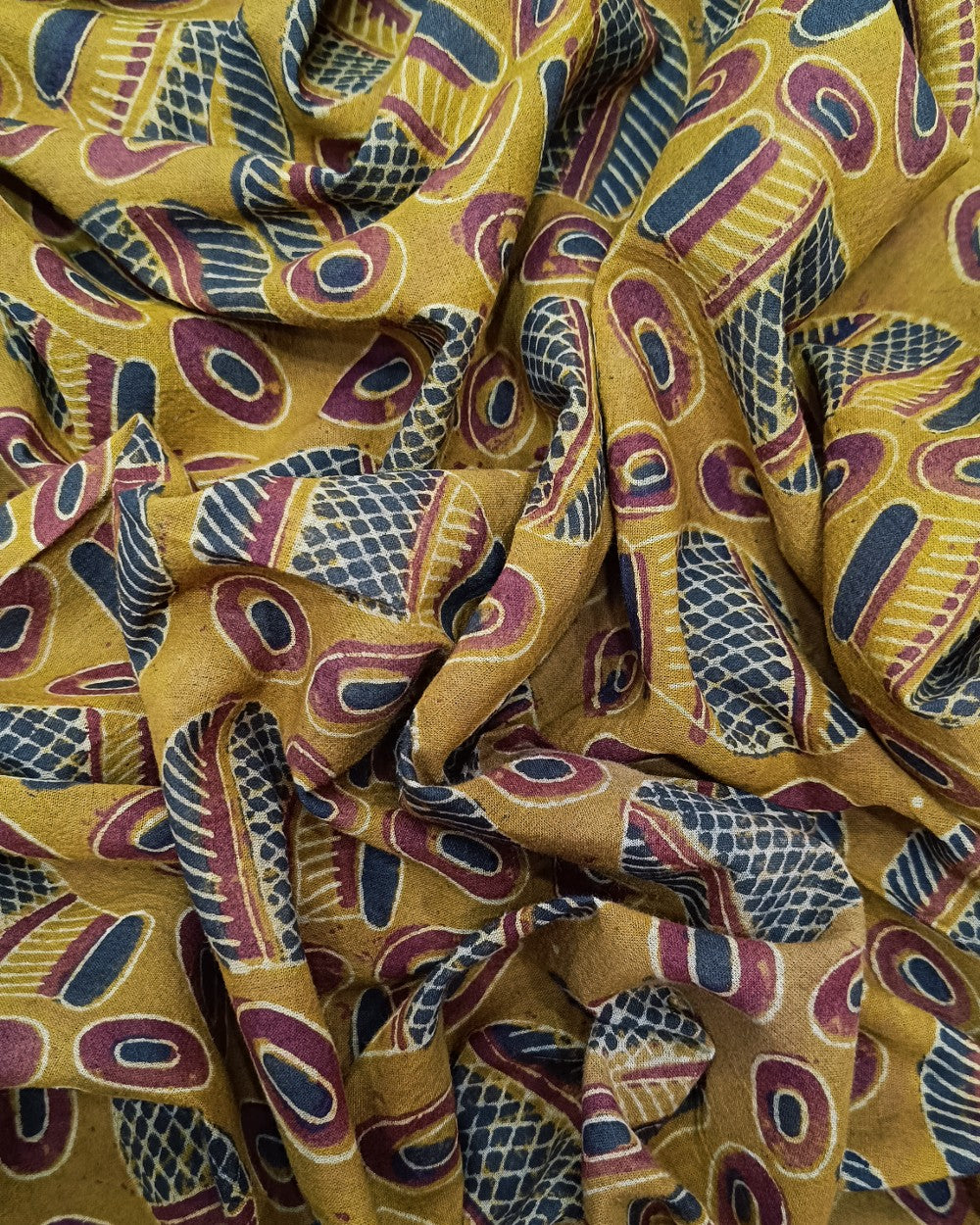 Ajrakh Cotton Natural Dye Block Printed Mustard Yellow Colour 44 Inches Width