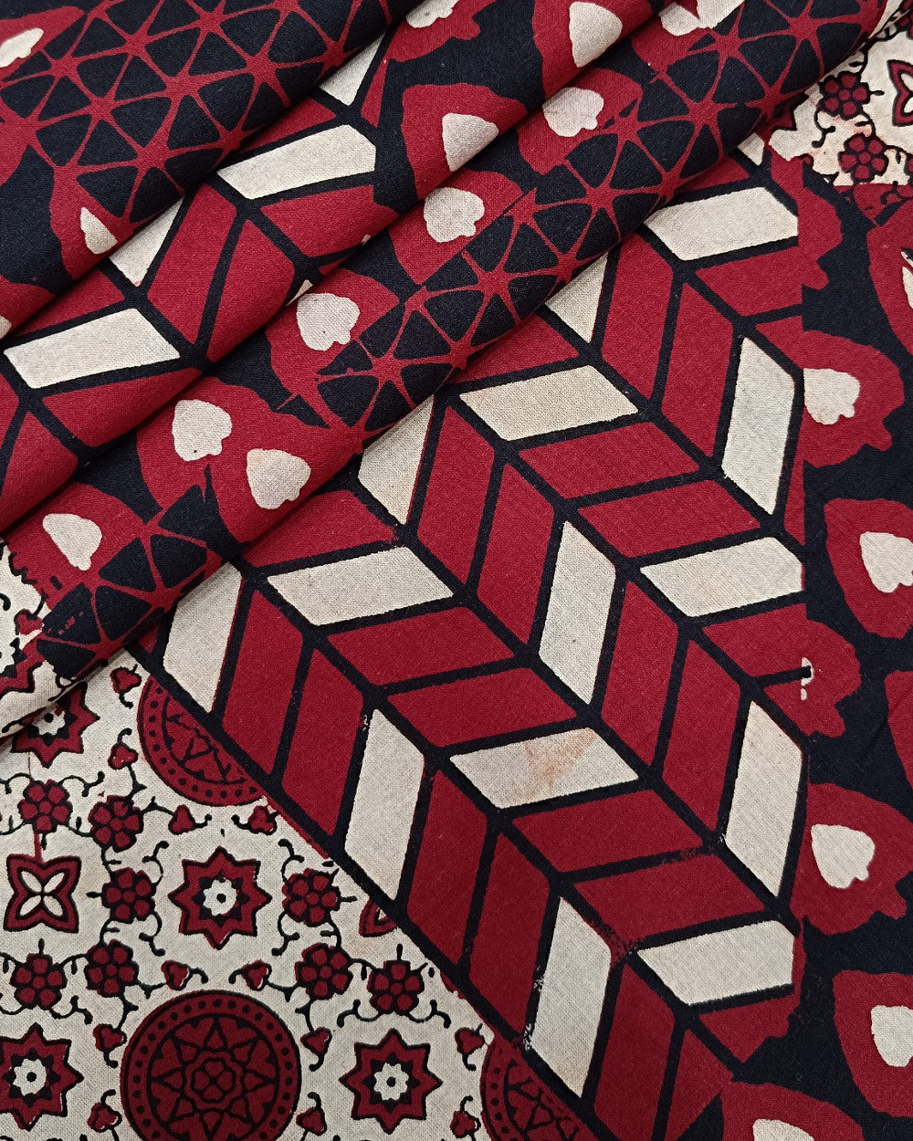 Ajrakh Cotton Natural Dye Block Printed Maroon Colour 42 Inches Width