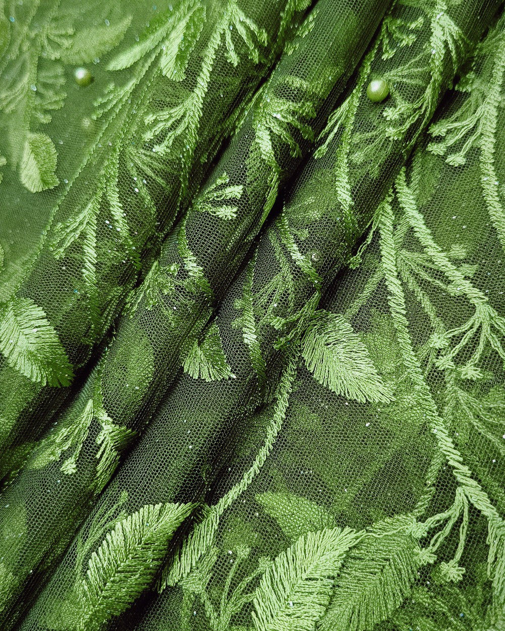 Moti-Net Work Mehandi Colour 42 Inches Width