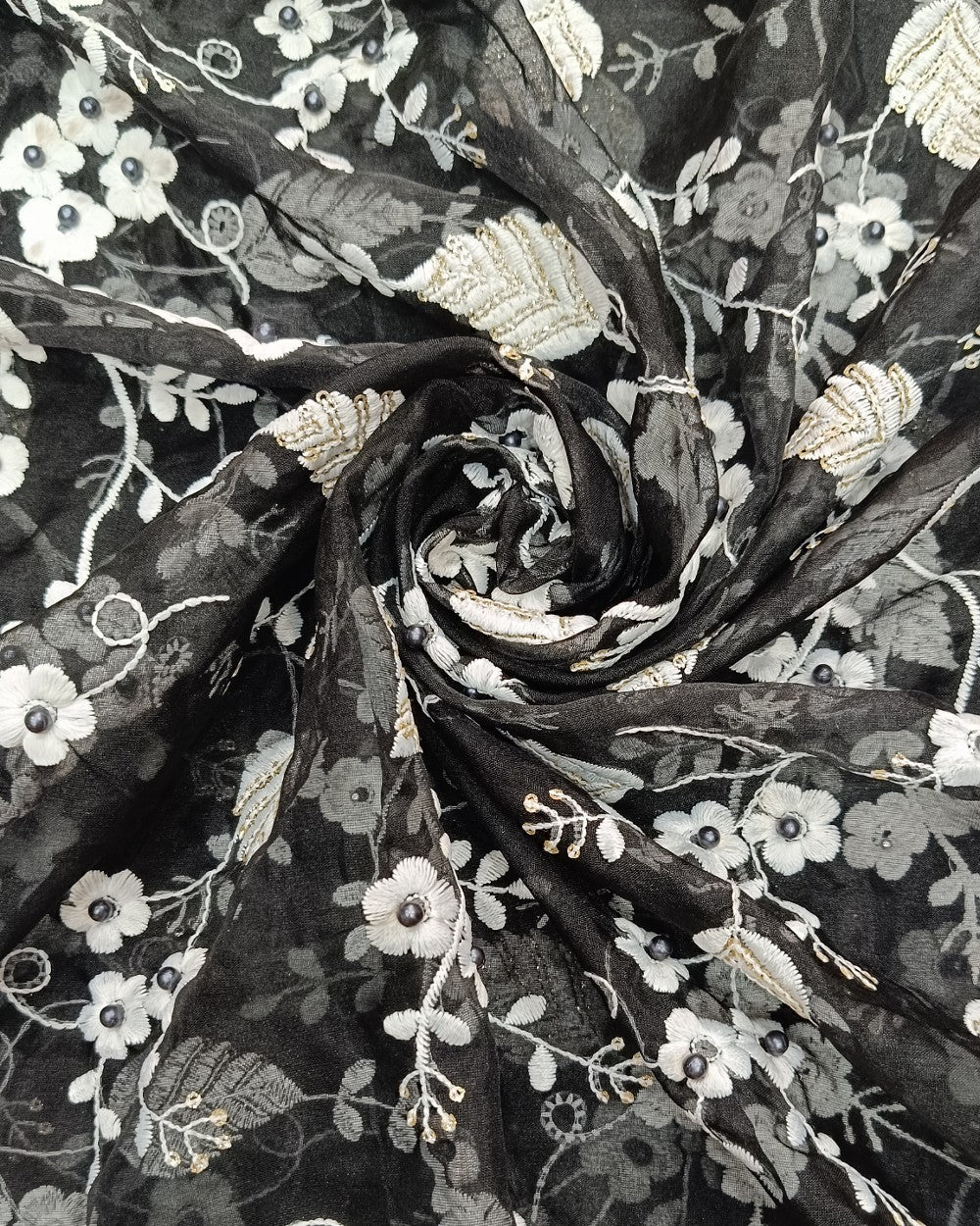 Organza Work Black Colour 44 Inches Width