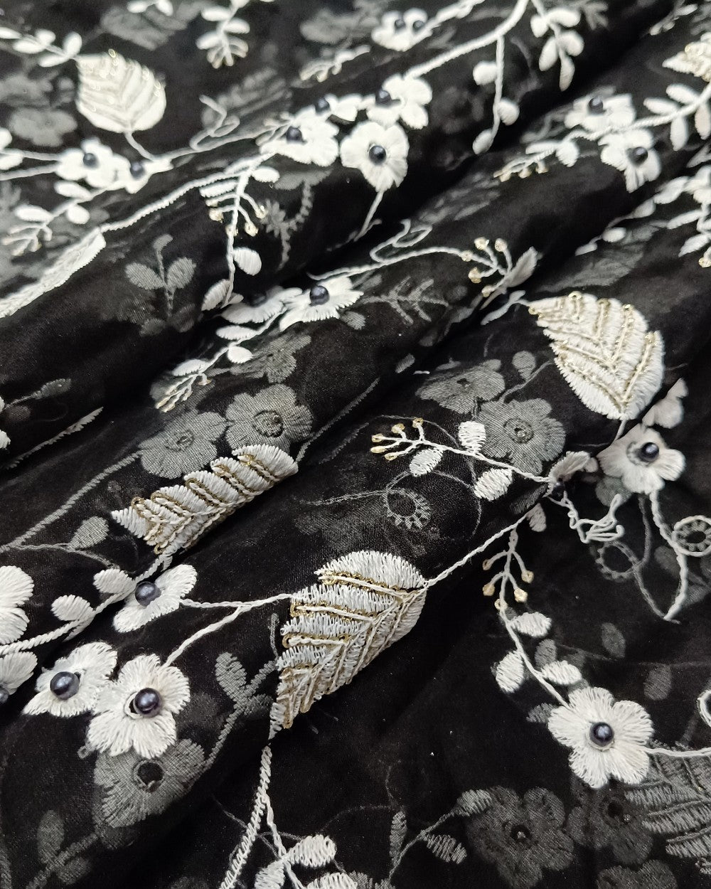 Organza Work Black Colour 44 Inches Width