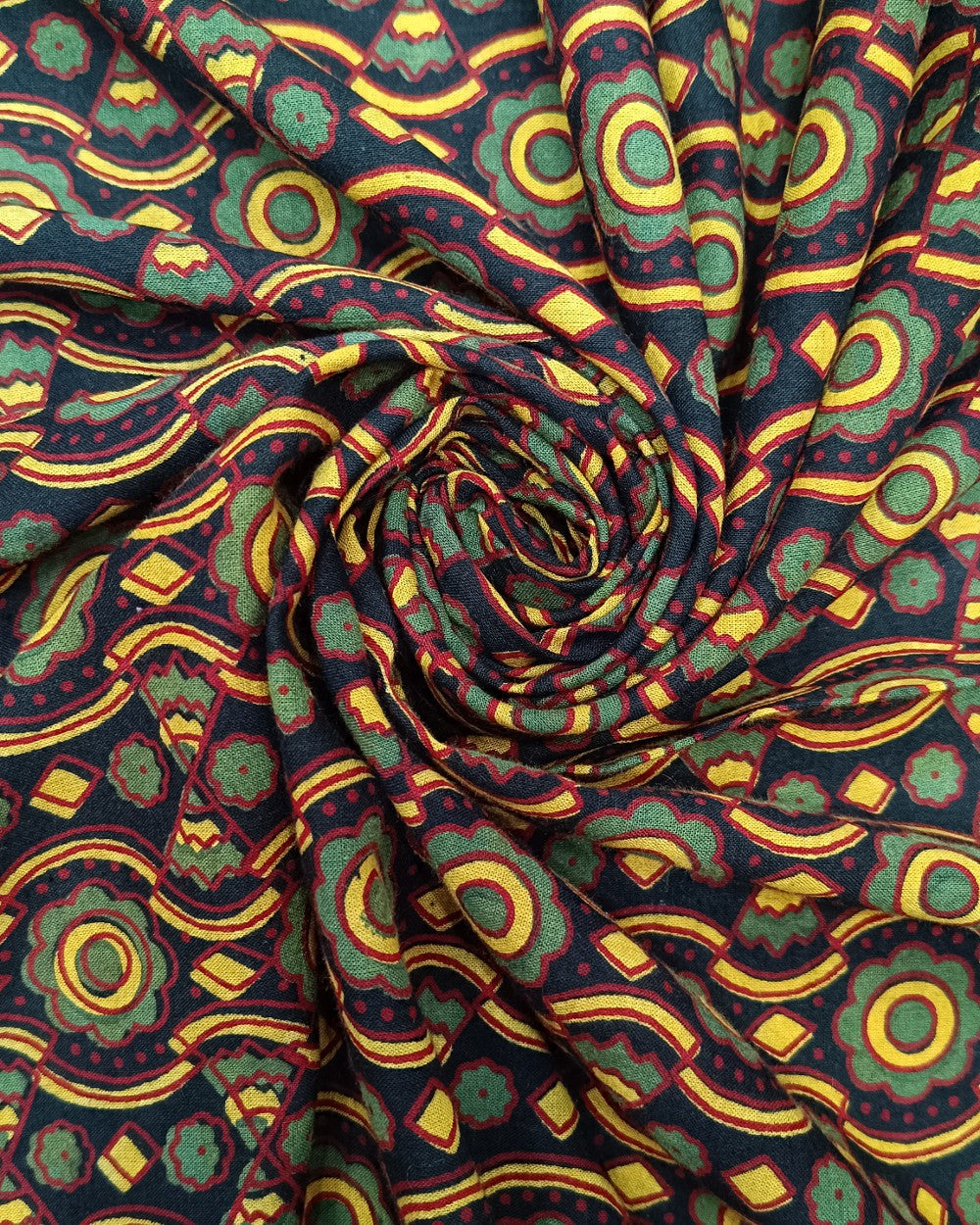 Ajrakh Cotton Natural Dye Block Printed Yellow Colour 42 Inches Width