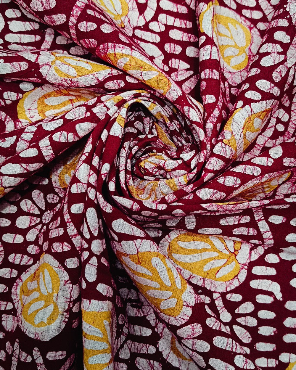 Cotton Hand Blocked Wax Batik Print Maroon Colour 44 Inches Width