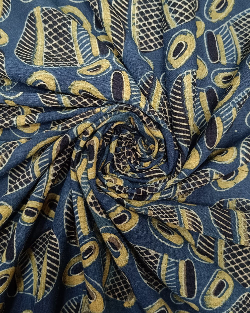 Ajrakh Cotton Natural Dye Block Printed Blue Colour 44 Inches Width