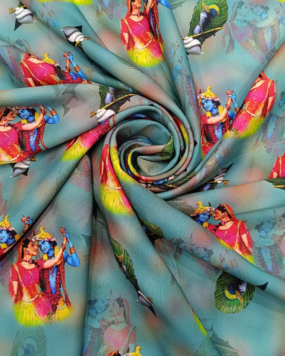 Printed Crepe Digital Dark Pista Colour 45 Inches Width