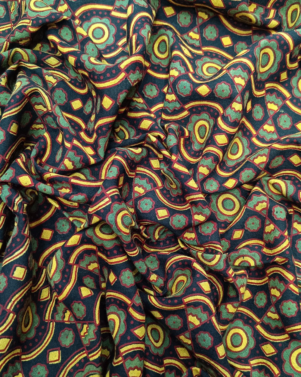 Ajrakh Cotton Natural Dye Block Printed Yellow Colour 42 Inches Width