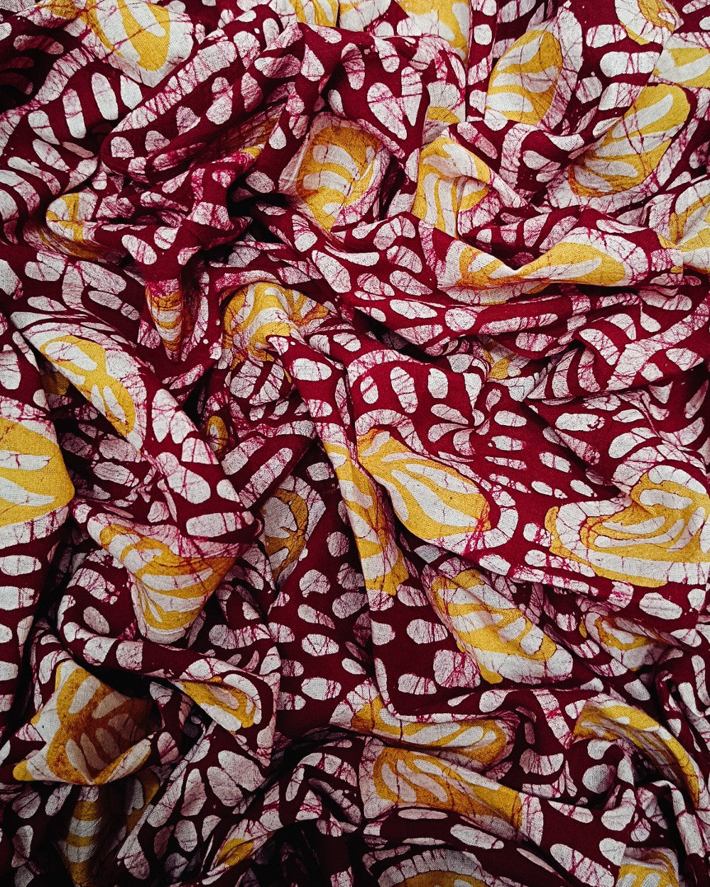 Cotton Hand Blocked Wax Batik Print Maroon Colour 44 Inches Width