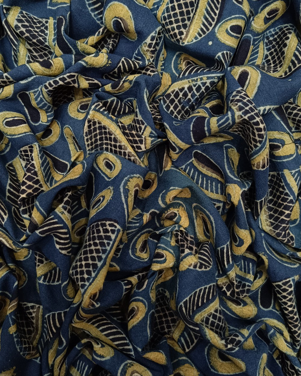 Ajrakh Cotton Natural Dye Block Printed Blue Colour 44 Inches Width