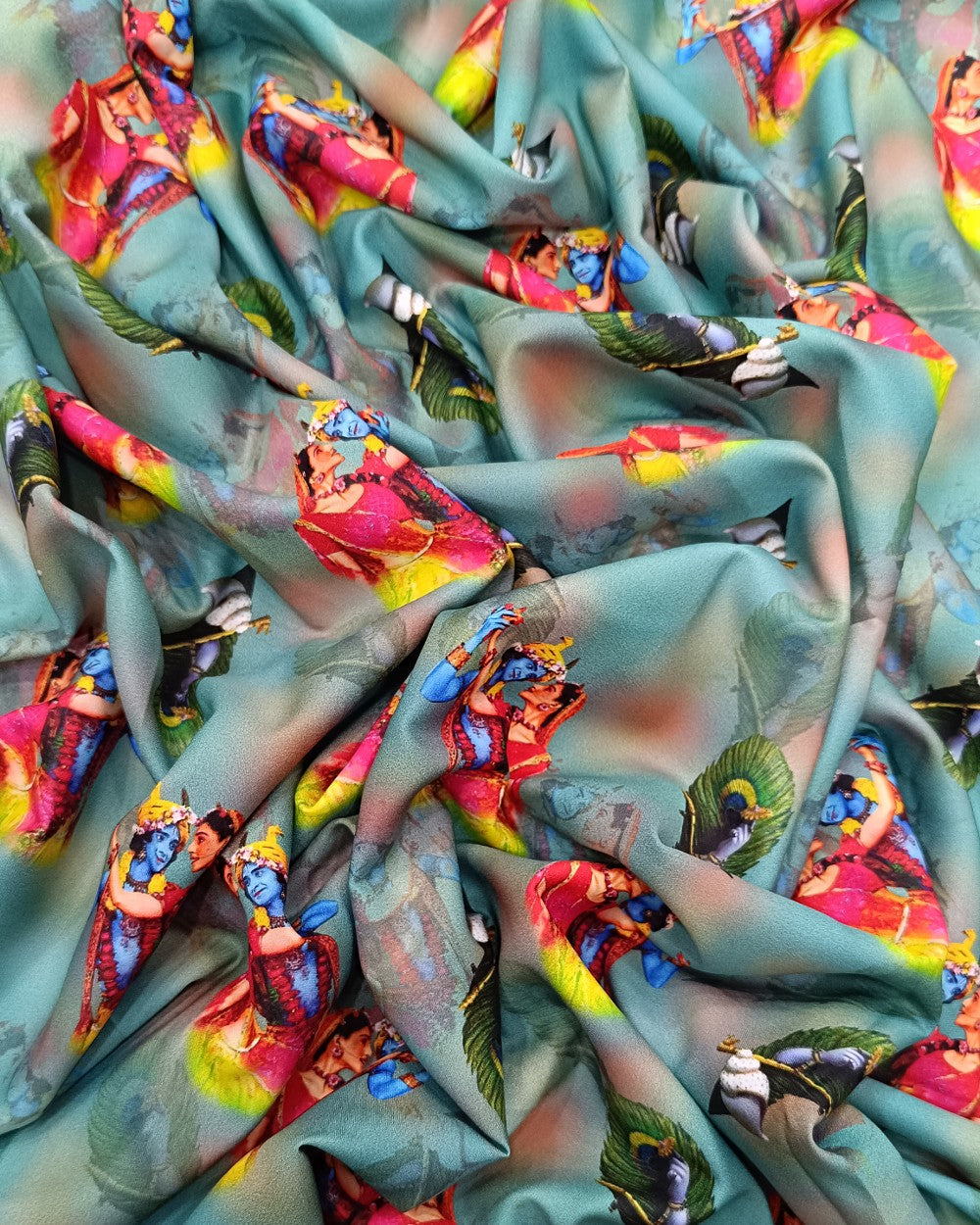 Printed Crepe Digital Dark Pista Colour 45 Inches Width