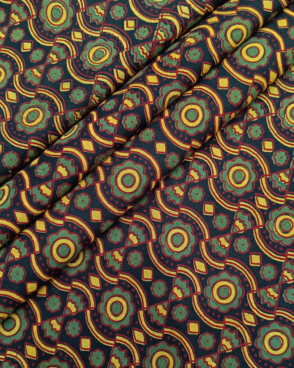 Ajrakh Cotton Natural Dye Block Printed Yellow Colour 42 Inches Width