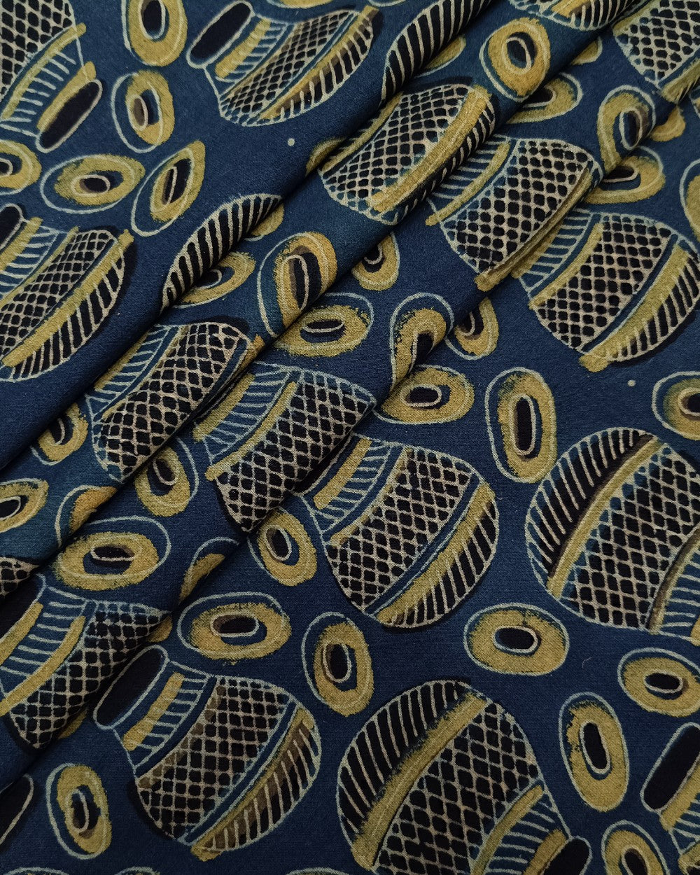 Ajrakh Cotton Natural Dye Block Printed Blue Colour 44 Inches Width