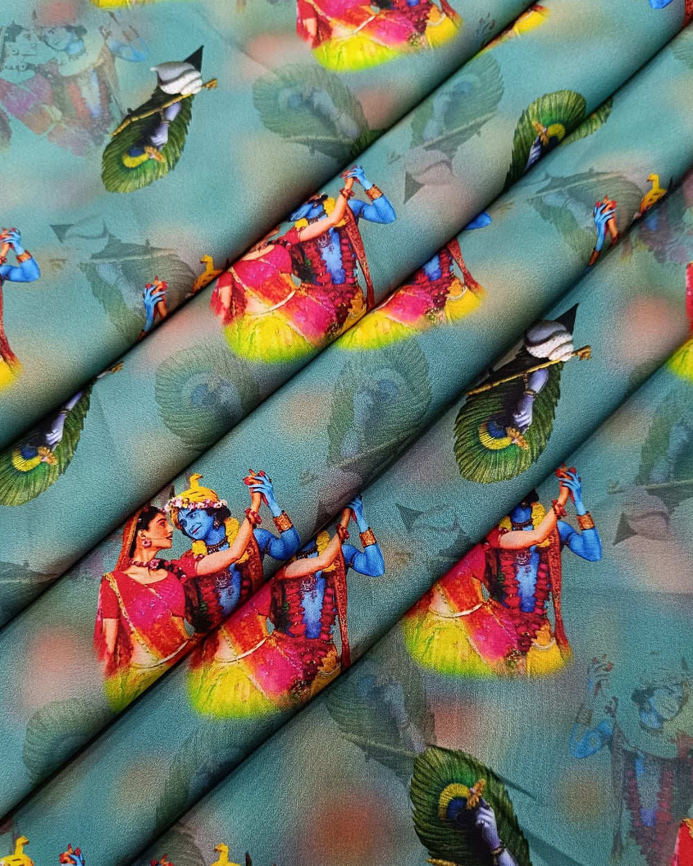 Printed Crepe Digital Dark Pista Colour 45 Inches Width