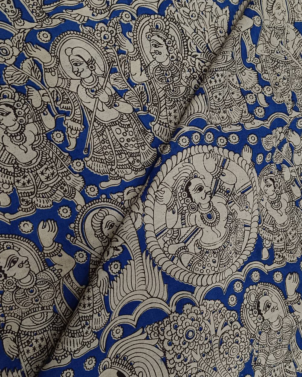 Hand Block Printed Cotton Kalamkari Blue Colour 43 Inches Width