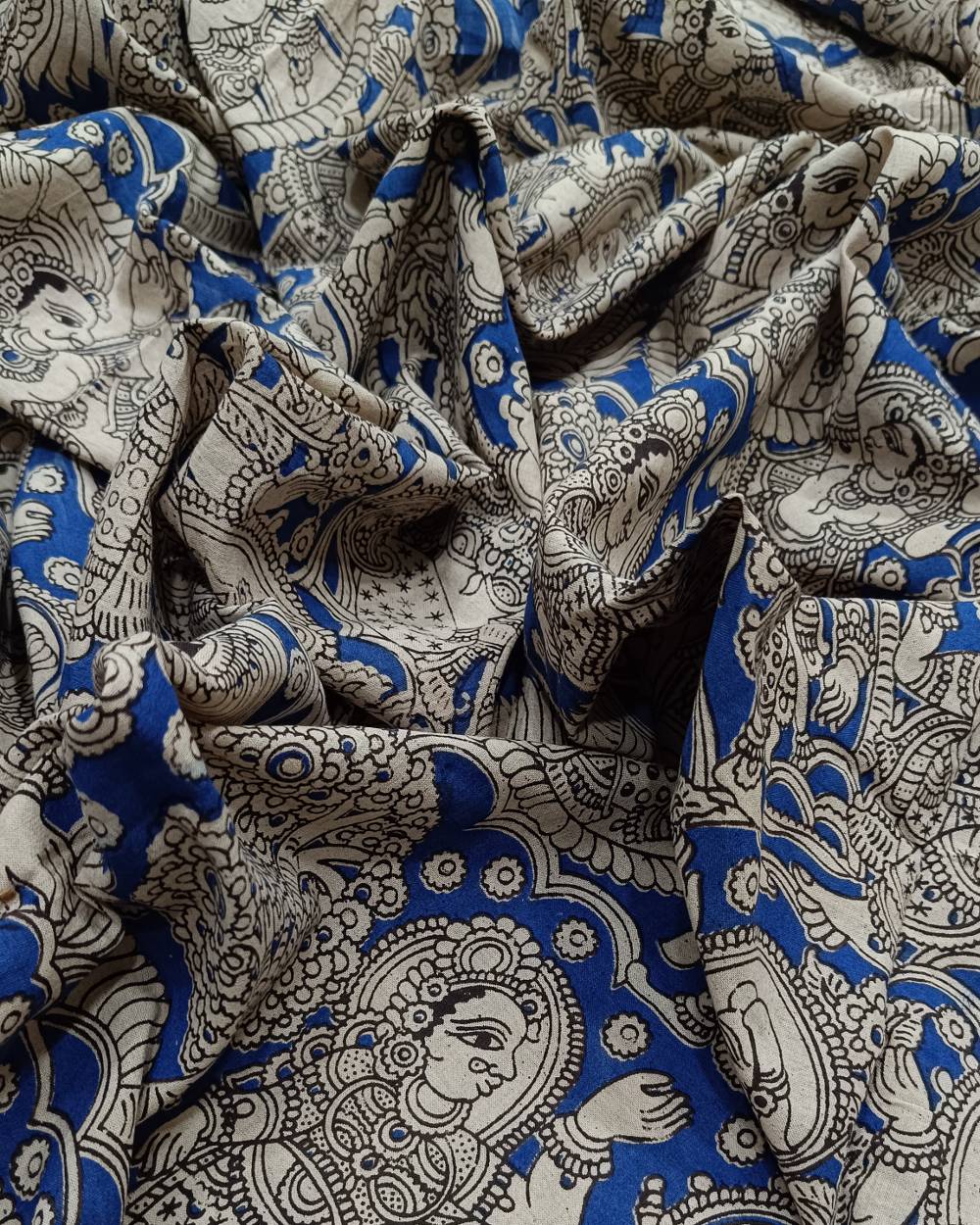 Hand Block Printed Cotton Kalamkari Blue Colour 43 Inches Width