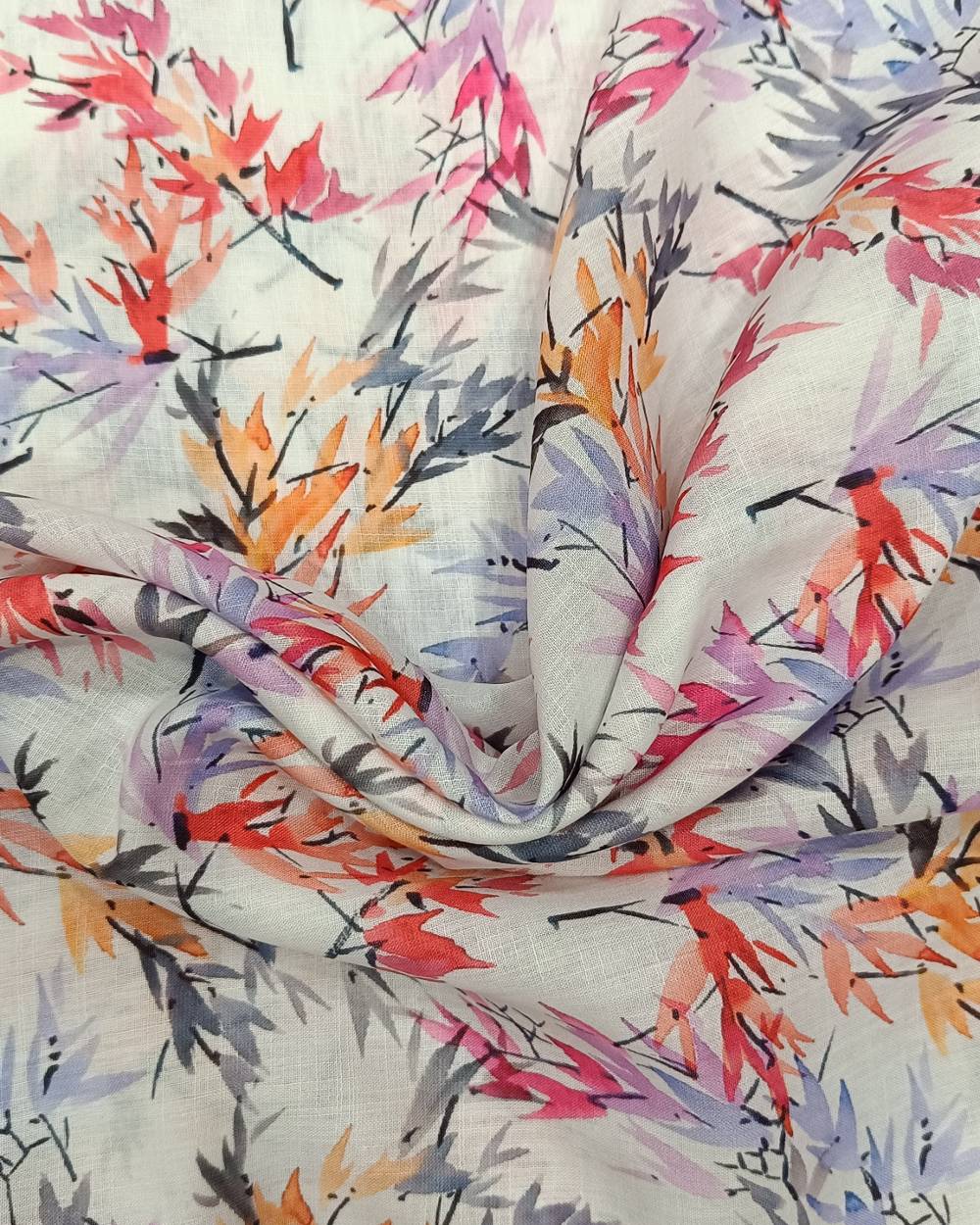 Cotton Linen Feel Floral Print White Colour 44 Inches Width