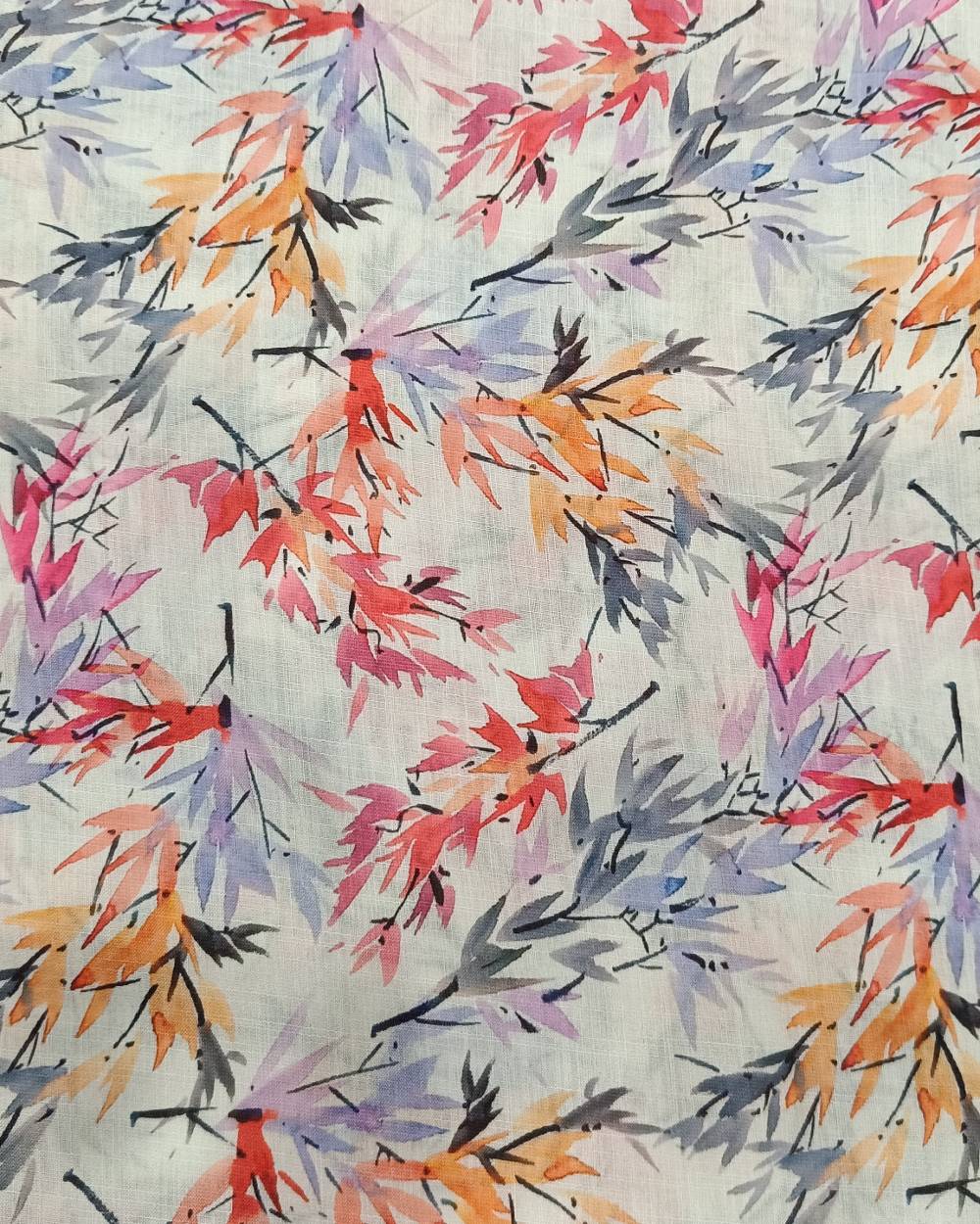 Cotton Linen Feel Floral Print White Colour 44 Inches Width