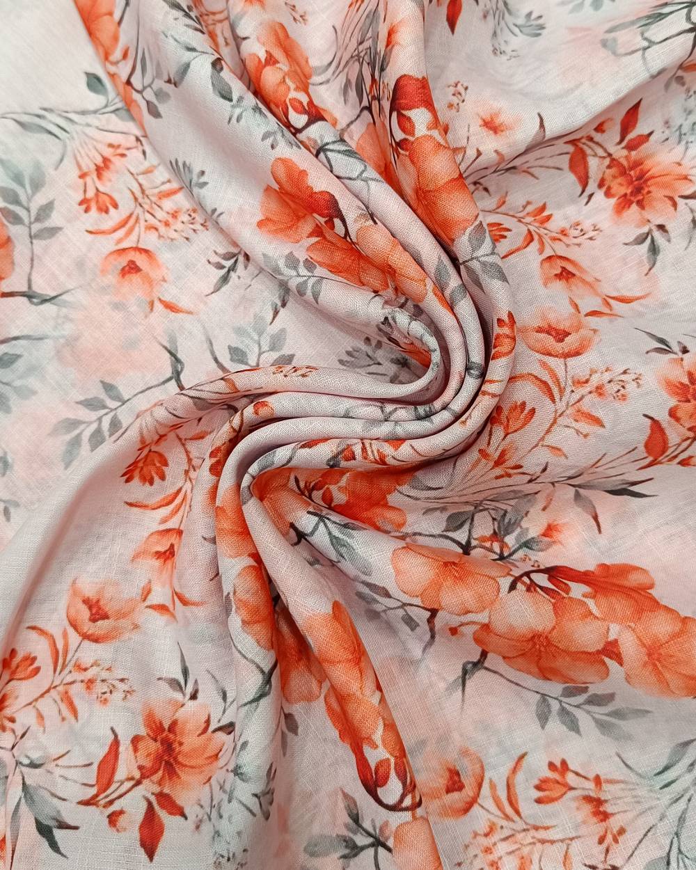 Cotton Linen Feel Floral Print Peach Colour 44 Inches Width