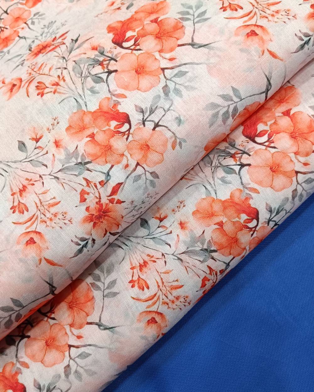 Cotton Linen Feel Floral Print Peach Colour 44 Inches Width