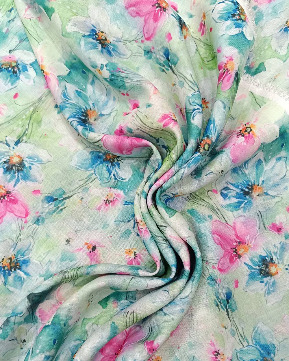 Cotton Linen Feel Floral Print Pista Colour 44 Inches Width