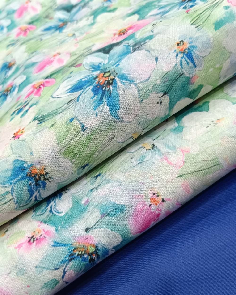 Cotton Linen Feel Floral Print Pista Colour 44 Inches Width