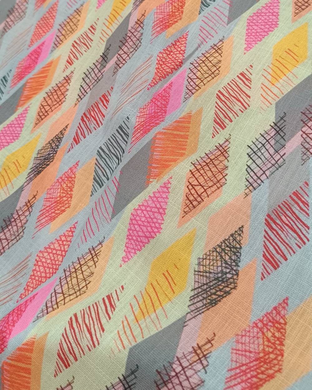 Cotton Linen Feel Geometric Print Grey Colour 44 Inches Width