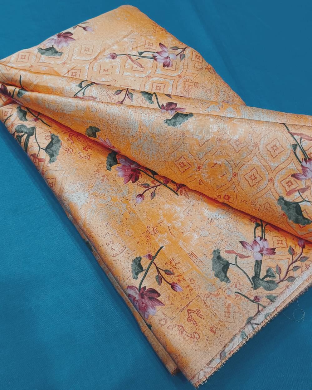 Printed Glazed Cotton Orange Colour 42 Inches Width