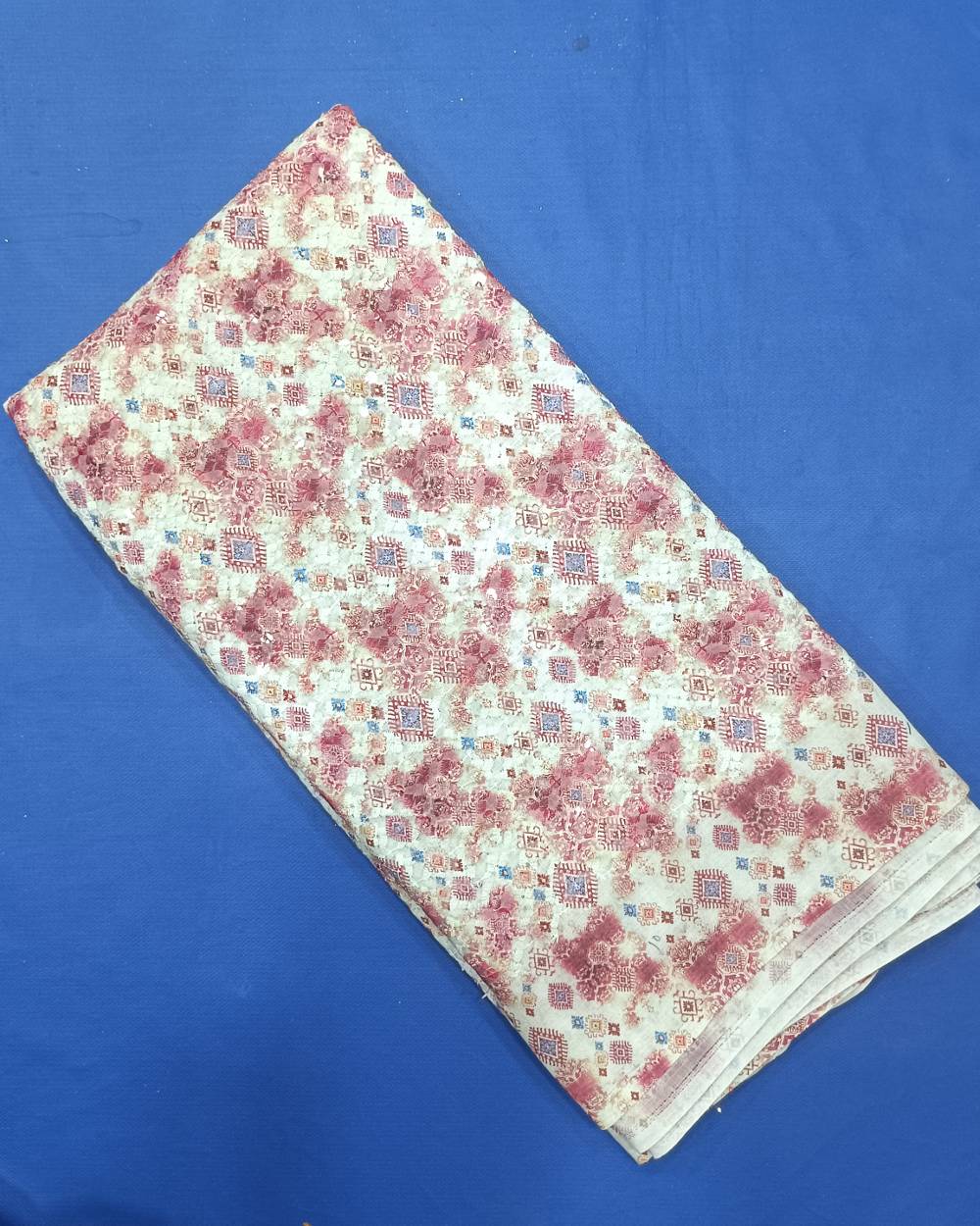 Cotton Chikan Work Digital Print Wine Colour 43 Inches Width