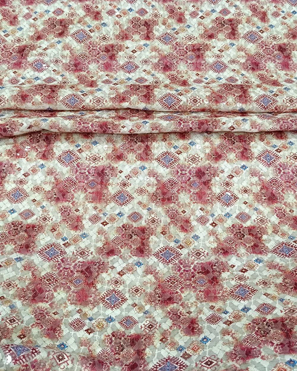 Cotton Chikan Work Digital Print Wine Colour 43 Inches Width