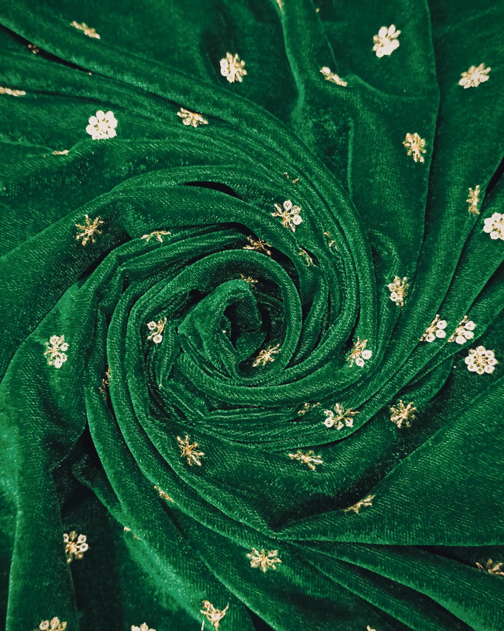 Velvet Work Green Colour 45 Inches Width
