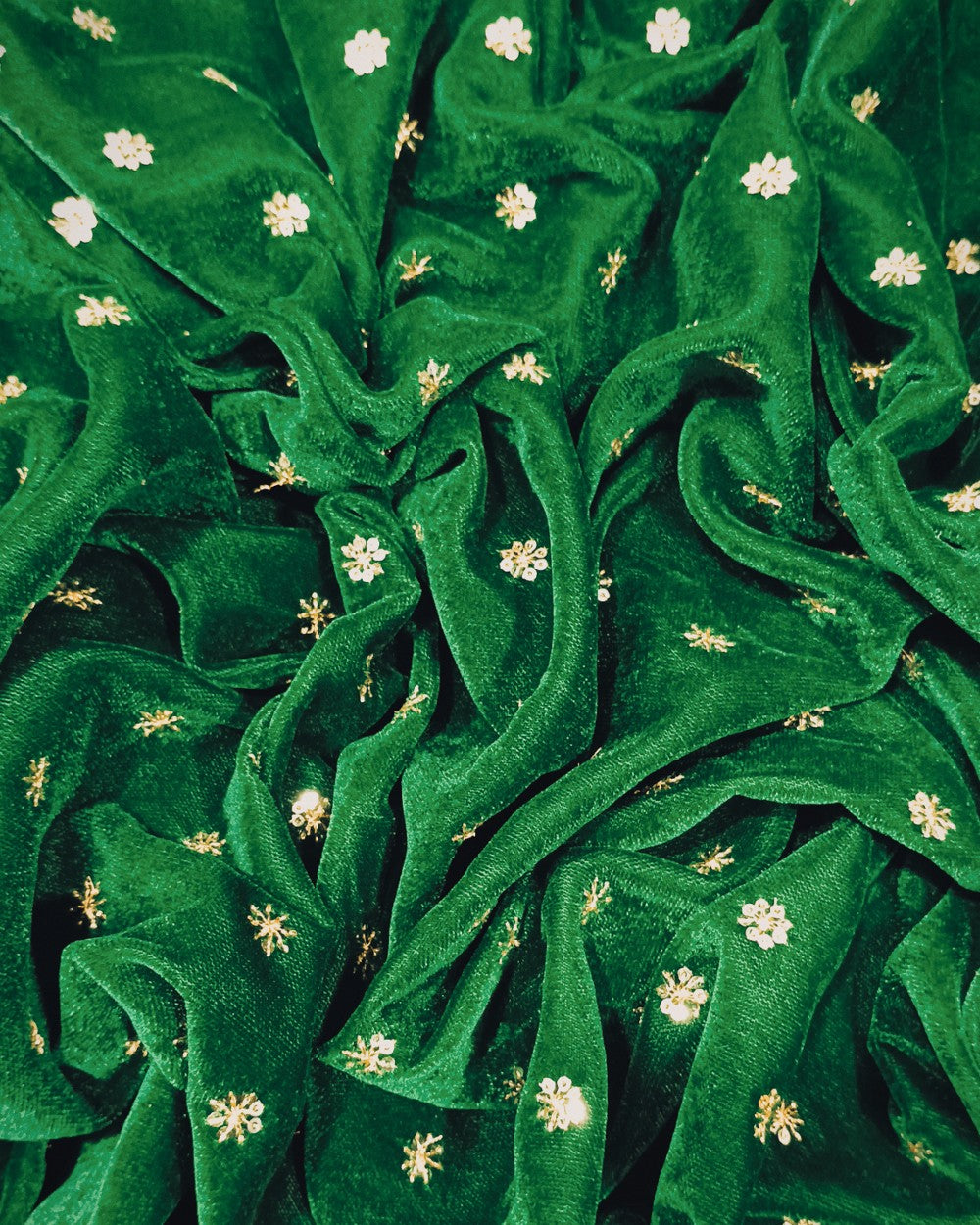 Velvet Work Green Colour 45 Inches Width