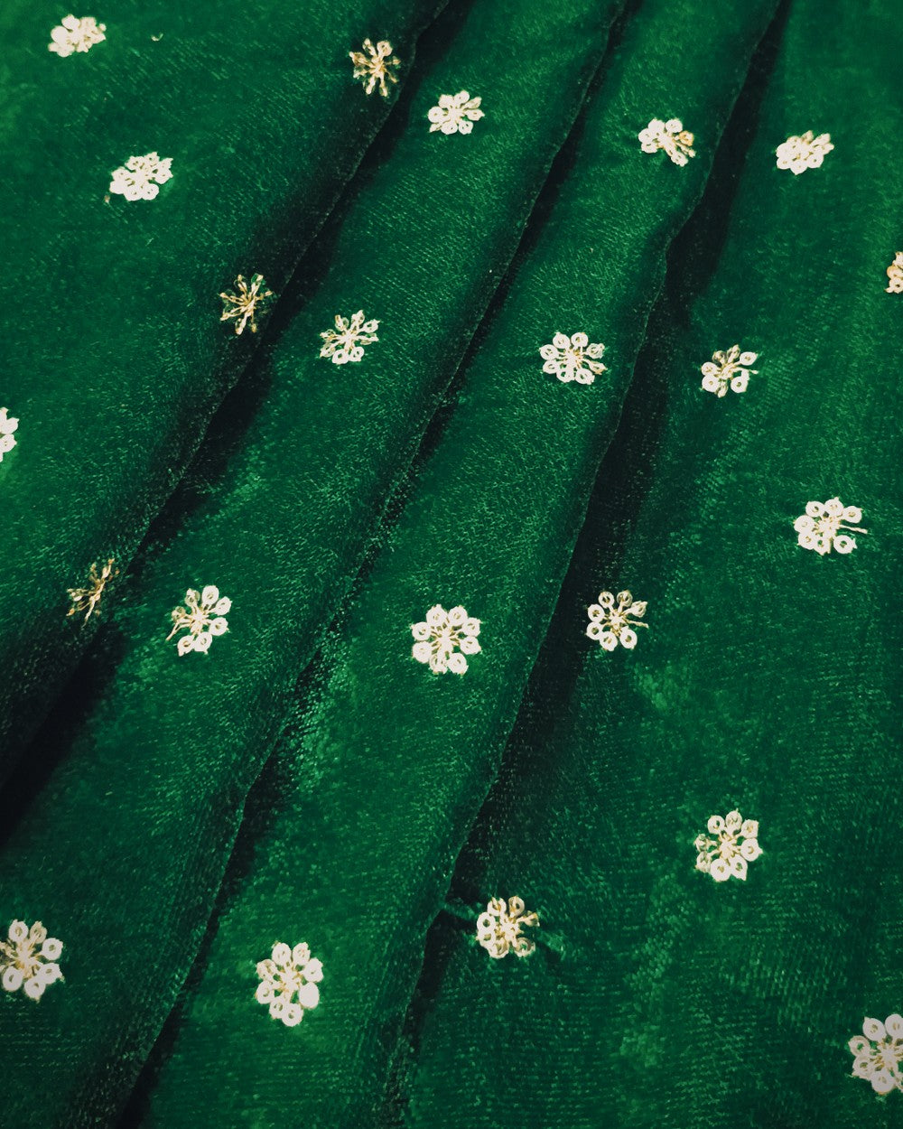 Velvet Work Green Colour 45 Inches Width