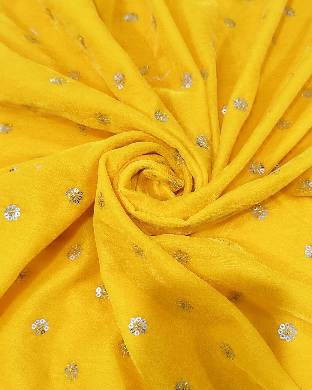 Velvet Work Yellow Colour 45 Inches Width